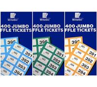 YLAB (3 Pack) 400 Jumbo Raffle Tickets - Extra Large Cloakroom Ticket Books - Numbered 1-400 - Blue, Green & Orange - Perforated with Contact Stub - Ideal for Events, Fundraisers & Prize Draws