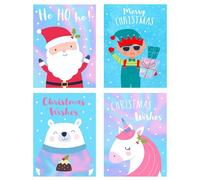 YLAB 32 Mini Christmas Cards for Children - Fun Kids Designs - Santa, Elf, Unicorn & Polar Bear - Ideal for School Friends - Includes Envelopes - 8.5 x 6 cm