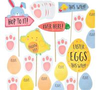 YLAB - Easter Egg Hunt Kit - Signs, Bunny Footprints & Clue Cards | 5 Easter Signs with Stakes, 20 Bunny Footprint Cutouts & 10 Clue Cards | Easter Treasure Hunt Kit for Kids Indoor Outdoor