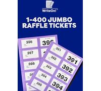 YLAB Extra Large Purple Raffle & Cloakroom Tickets 1-400 - Jumbo 7x4cm Perforated Ticket Stubs - Easy Read, Numbered & Secure - Ideal for Events, Fundraisers & Cloakroom Use