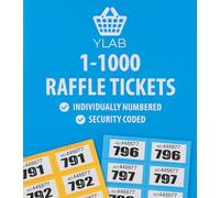 YLAB Green Raffle Book, Tickets 1-1000 - Perforated, Security Numbered | Fundraising, Prize Draws, Cloakroom, Events