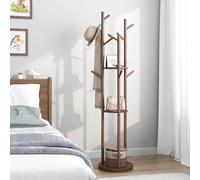 YLACMALS Rotatable Coat Rack, Floor Standing Household Shelf, Solid Wood Frame Standing Coat Rack, Living Room Entrance Bedroom Riser Hanging Rack, Walnut Color