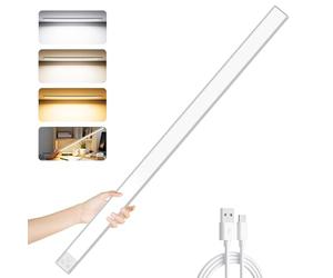 Ylatoial Under Cupboard Kitchen Lights, 1 Pack 60cm 5000mAh 3 Color Temperature Dimmable Rechargeable Magnetic LED Motion Sensor Lights Indoor for Cabinet