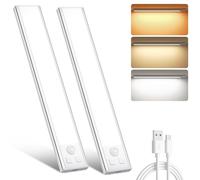 Ylatoial Under Cupboard Kitchen Lights, 2 Pack 20.5cm 3 Color Temperature Dimmable 1000mAh Rechargeable Magnetic LED Motion Sensor Lights Indoor for Cabinet