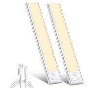 Ylatoial Under Cupboard Kitchen Lights, 2 Pack 20.5cm Warm White Dimmable 1000mAh Rechargeable Magnetic LED Motion Sensor Lights Indoor for Cabinet