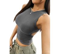 YLCYDLYU Backless Top Women'S Sleeveless Backless Cropped Tank Top Summer Solid Color Off-The-Shoulder Top-Grey-M