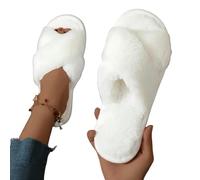 YLCYDLYU Fuzzy Slippers Winter Women'S Indoor Warm Comfortable Soft Fashionable Cross Plush Home Slippers-White-40-41