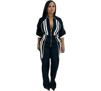 YLCYDLYU Jumpsuits For Women Women'S Seven Split Sleeve Printed Loose Jumpsuit Wide Leg Pants-black-XL
