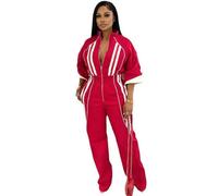 YLCYDLYU Jumpsuits For Women Women'S Seven Split Sleeve Printed Loose Jumpsuit Wide Leg Pants-Red-S