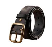 YLCYDLYU Men'S Belt Thick Cowhide Copper Pin Buckle Real Genuine Leather Belt For Jeans Fashion Casual Belt Men Waistband Retro Luxury Male Strap-Black-105Cm