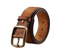 YLCYDLYU Men'S Belt Thick Cowhide Copper Pin Buckle Real Genuine Leather Belt For Jeans Fashion Casual Belt Men Waistband Retro Luxury Male Strap-Khaki-120Cm