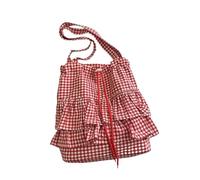 YLCYDLYU Tote Bag For Women Fashion Ruffle Plaid Ladies Drawstring One-Shoulder Commuting Simple Large-Capacity Handbag-Red-A