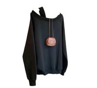YLCYDLYU Women'S Hoodies Off-The-Shoulder Long-Sleeved Sweatshirt Loose Versatile Spring And Autumn Women'S Sweatshirt-black-XL