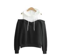 YLCYDLYU Women'S Hoodies Spring And Autumn Fashionable Off-Shoulder Fake Two-Piece Hooded Sweatshirt For Women-black-XS（old）