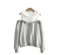YLCYDLYU Women'S Hoodies Spring And Autumn Fashionable Off-Shoulder Fake Two-Piece Hooded Sweatshirt For Women-GRAY-XS（old）