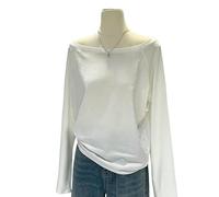 YLCYDLYU Women'S Long Sleeve Top Women'S Loose Off-The-Shoulder Long-Sleeved T-Shirt For Spring And Autumn-White-XL