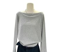 YLCYDLYU Women'S Long Sleeve Top Women'S Loose Off-The-Shoulder Long-Sleeved T-Shirt For Spring And Autumn-Gray-M