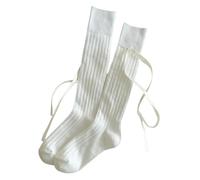 YLCYDLYU Women'S Socks 3 Pairs Of Long Women'S Solid Bow Knee-High Socks Thin Soft Striped Comfort Socks-White-One Size
