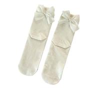 YLCYDLYU Women'S Socks 3 Pairs Of Sweet Solid Color Spring And Summer Women'S Mid-Calf Socks With Cute Bow Decoration-White-One Size