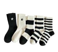 YLCYDLYU Women'S Socks 5-Pack Women'S Black And White Striped Sports Socks Set-A-One Size