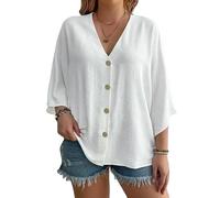 YLCYDLYU Women'S T-Shirts Plus Size Fashion Women'S Tops Loose V-Neck Long Sleeve T-Shirt Solid Color Casual Shirt-white-2XL