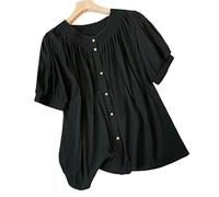 YLCYDLYU Women'S T-Shirts Plus Size Women'S Loose Short Sleeve Button Tops Summer Fashion Solid Color Casual Shirts-black-4XL