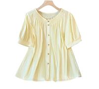 YLCYDLYU Women'S T-Shirts Plus Size Women'S Loose Short Sleeve Button Tops Summer Fashion Solid Color Casual Shirts-Yellow-2XL