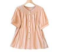 YLCYDLYU Women'S T-Shirts Plus Size Women'S Loose Short Sleeve Button Tops Summer Fashion Solid Color Casual Shirts-pink-3XL