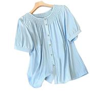 YLCYDLYU Women'S T-Shirts Plus Size Women'S Loose Short Sleeve Button Tops Summer Fashion Solid Color Casual Shirts-blue-4XL