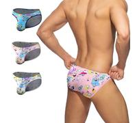 YLCZY Cartoon Briefs High Cross Men's Triangle Bikini Sexy Low Rise Graffiti Print Underwear 3Pack, White.pink.blue, L