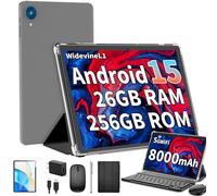 YLEEBG Android 15 Tablet with Keyboard,10.1 Inch Tablet with 26GB+256GB(2TB Expand), 8000 mAh Battery, BT 5.0, 5G WiFi, Widevine L1, Dual Camera, 2 in 1 Tab with Mouse, Case, Stylus(Black)