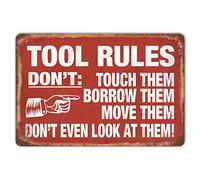 Ylens Garage Tool Rules Signs Funny Wall Plaques Wall Decor Shop Decorations For Men My Room, Man Cave Signs Coffee Bar Vintage Metal Sign 12x8 Inch