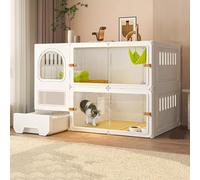 YLEPHNE Cat Cage Indoor with Cat Litter Box, Transparent Cat Villa, Cat Enclosure for Happy Feline Friends(White,106x46x71cm)