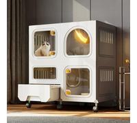 YLEPHNE Cat Cage Indoor with Cat Toilet, Cat Playpen 2/3-Tiers, Cat Kennel, Small Animal Cage, Suitable for Kittens, Puppies, Guinea Pigs, Rabbits(Gray,71x46x75cm)