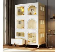 YLEPHNE Cat Cage Indoor with Cat Toilet, Cat Playpen 2/3-Tiers, Cat Kennel, Small Animal Cage, Suitable for Kittens, Puppies, Guinea Pigs, Rabbits(White,71x46x110cm)