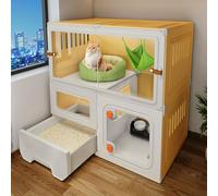 YLEPHNE Cat Cages Indoor Large with Cat Toilet, Cat Cage Large Cat Cage Fence Panels for Happy Feline Friends, Easy Installation, No Tools Needed(Yellow,70x45x70cm)