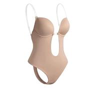 YLFC Backless Body Shaper Bra Plus Size Invisible Bras Bodysuit Deep V Neck Body Shaper For Low Back Dress (Color : Beige, Size : XL)