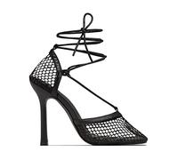 YLFC Women Mesh Heels, Mesh Pumps Sandals Female Square Toe High Heel Lace Up Cross-Tied Stiletto Strappy Heel Dress (Color : A, Size : 6)