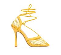 YLFC Women Mesh Heels, Mesh Pumps Sandals Female Square Toe High Heel Lace Up Cross-Tied Stiletto Strappy Heel Dress (Color : C, Size : 5)
