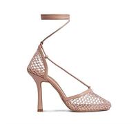 YLFC Women Mesh Heels, Mesh Pumps Sandals Female Square Toe High Heel Lace Up Cross-Tied Stiletto Strappy Heel Dress (Color : F, Size : 5)