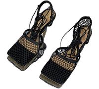 YLFC Women Sexy Mesh Heels Square Toe Stiletto High Heel Lace-Up Ladies Party Summer Shoes Breathable Hollow Sandal (Color : B, Size : 4)