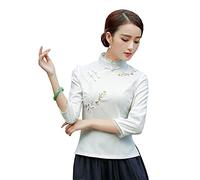 YLfly Mandarin Collar Chinese Tang Shirt Qipao Tops Traditional Blouse Women's (White,14)