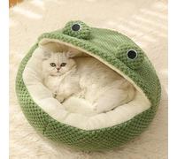 YLFYSL Cute Frog Cat Bed, Cozy Cave, Kitten Sleeping Bag With Non-Slip Base, Warm Velvety Bed for Indoor Cats, Removable Cushion, Nest Igloo Design for Security and Comfort