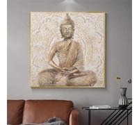 YLHKME Abstract Golden Buddha Statue Pictures Canvas Painting, Buddhism Wall Pictures Living Room Bedroom Decorative Poster Art Prints, Without Frame (Frameless, 80 x 80 cm)