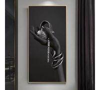 YLHKME African Woman Black Hands Holding Silver Jewellery Pictures Canvas Painting, Abstract Wall Pictures Living Room Bedroom Decorative Poster Art Prints, Without Frame (Frameless, 50 x 100 cm)