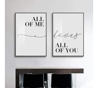 YLHKME Black White All of Me Loves All of You Pictures Canvas Painting, Nordic Wall Pictures Living Room Bedroom Decorative Poster Art Prints, Without Frame (Frameless, 2 x 50 x 70 cm)