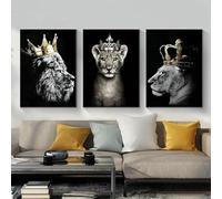 YLHKME Black White Lion and Lioness Pictures Canvas Painting, Modern Wall Pictures Living Room Bedroom Decorative Poster Art Prints, Without Frame (Frameless, 3 x 40 x 50 cm)