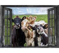 YLHKME Canvas Painting Cows on the Window Pictures Vintage Farmhouse Art Print Poster Wall Pictures for Living Room Bedroom Home Decor (Unframed, 40 x 60 cm)