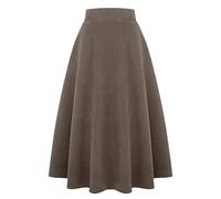Ylingjun Long Plaid Wool Skirt for Womens Winter Fall Warm High Elastic Waist A line Flared Pleated Wool Tartan Skirts, Pure Khaki, Small