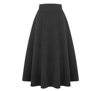 Ylingjun Long Plaid Wool Skirt for Womens Winter Fall Warm High Elastic Waist A line Flared Pleated Wool Tartan Skirts, Pure Dark Grey, XL